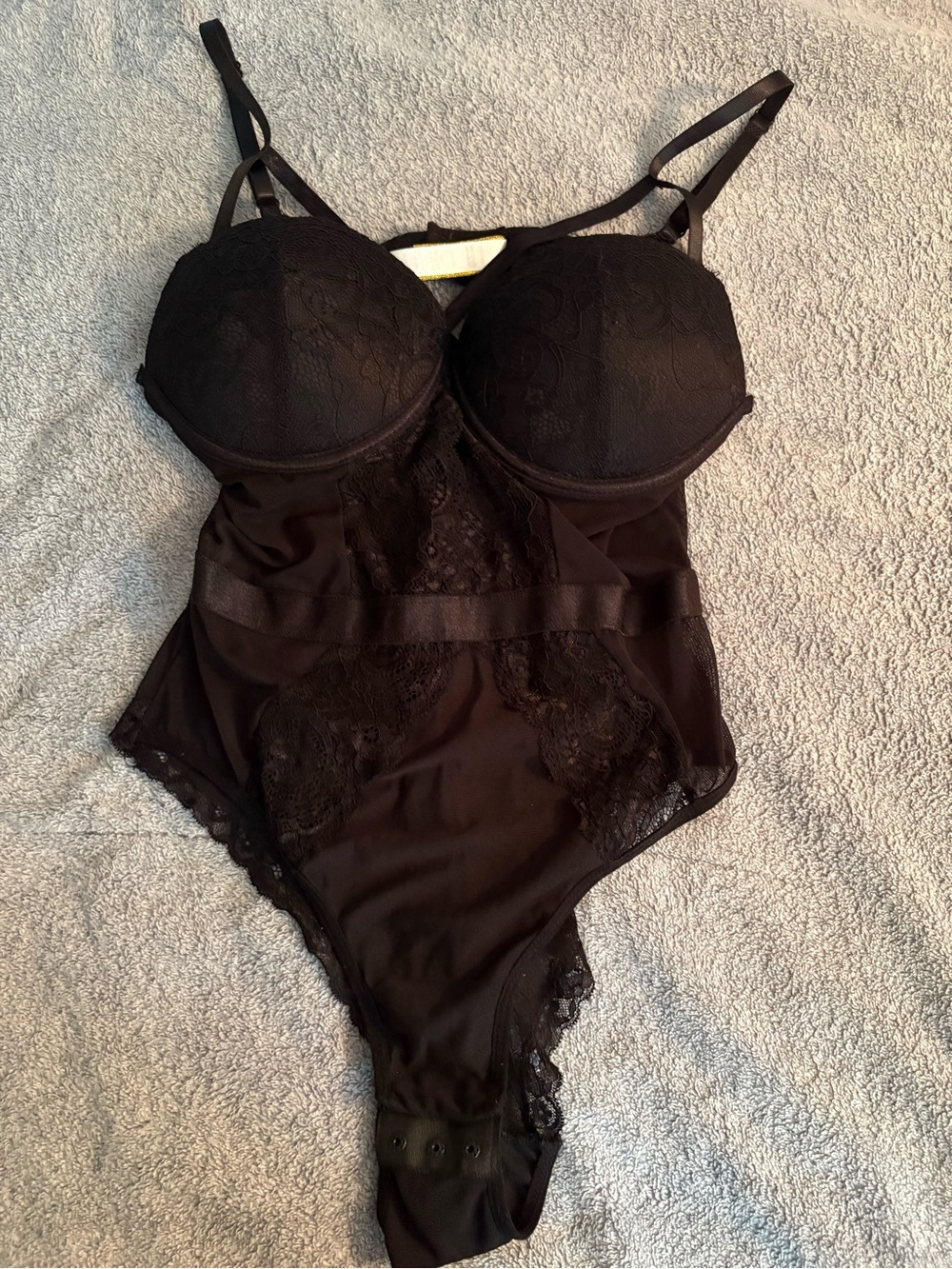 Just Sexy Lingerie Black One Piece Body Suit Large Underwire Padded Black Lace
